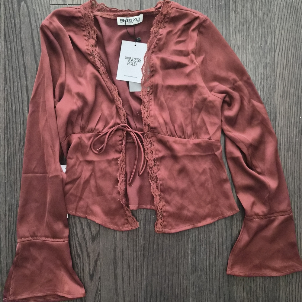 Princess Polly Terracotta Lace Satin Top